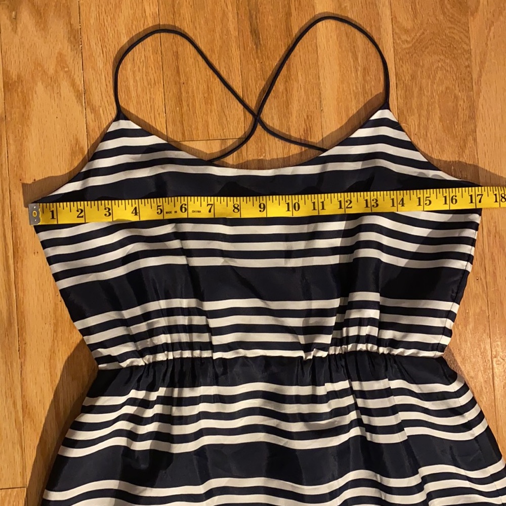 J. Crew Blouson Mini Dress in navy blue and white stripes straps 8 - Picture 14 of 16